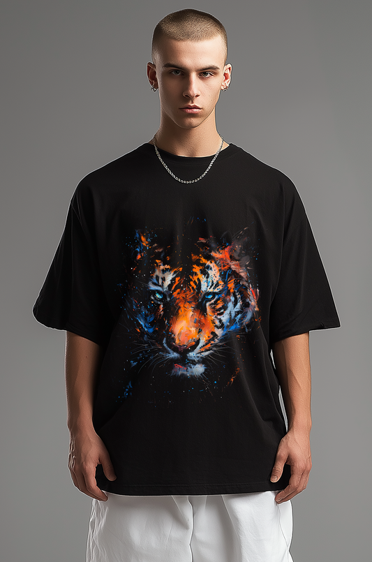 Tiger Art Black Oversized T-shirt