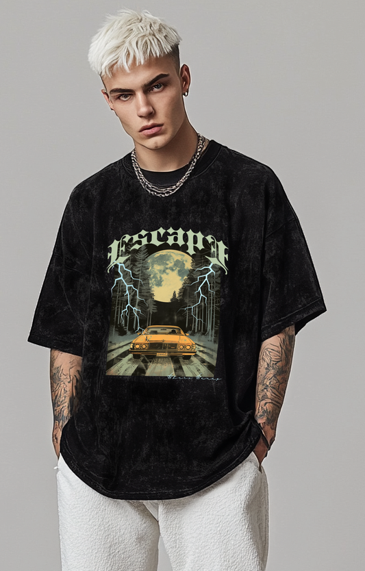 Escape - Acid Wash Oversized T-shirt (Black)