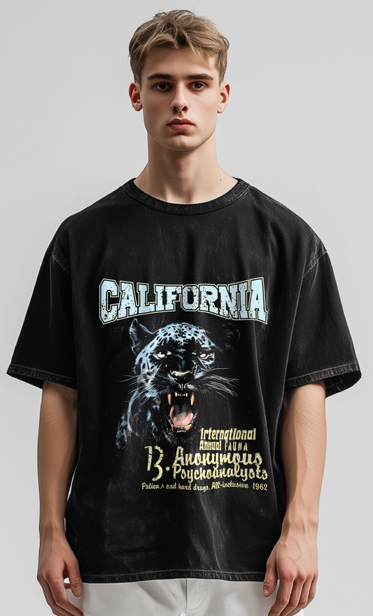 California Leopard Acid wash Oversized T-shirt